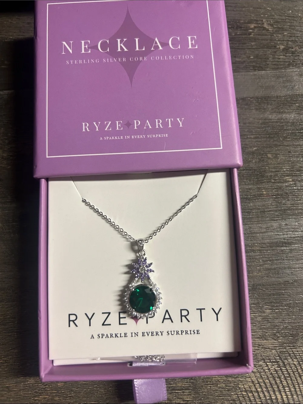 Ryze Party Purple & Green Crystal Pendant Necklace -‎ Sterling Silver